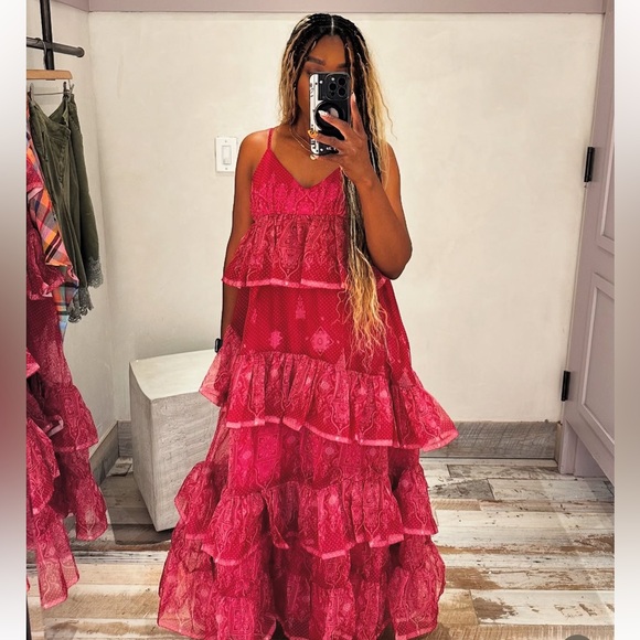 NWT Anthropologie Let Me Be Sleeveless Sheer Tiered Midi Dress Sz S - Picture 9 of 16